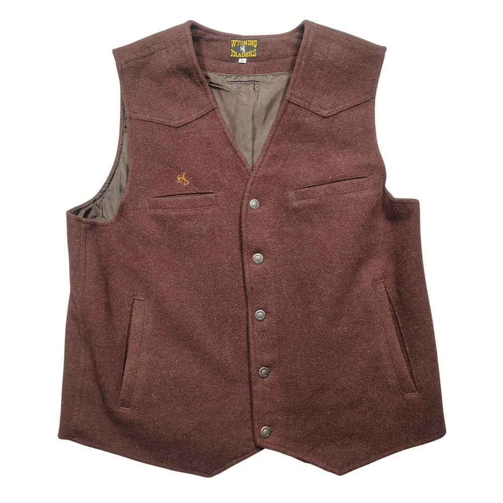 Wyoming Traders Vest Mens XL 100% Virgin Wool Western Snap Front Brown Solid